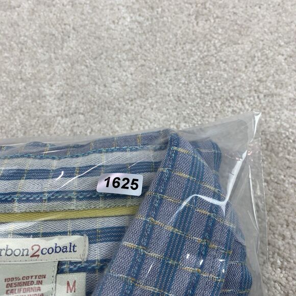 Carbon2cobalt Shirt Men Med Blue Textured Button Up Long Sleeve Cotton Plaid - Picture 13 of 13